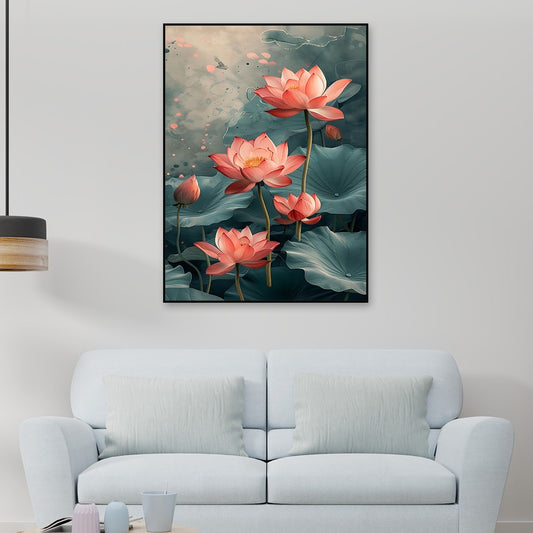 Elegant Lotus Blossom Canvas Wall Painting Tranquil Botanical Wall Art