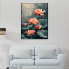 Elegant Lotus Blossom Canvas Wall Painting Tranquil Botanical Wall Art