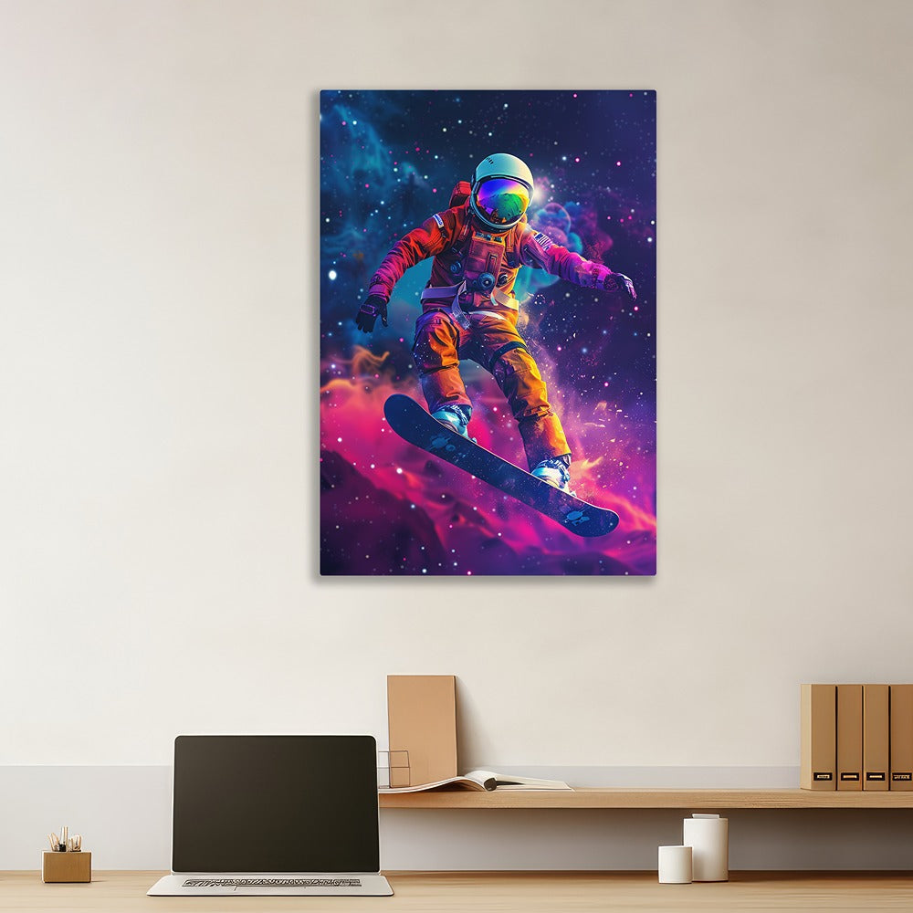 Canvas painting Spaceboarder Astronaut Snowboarding Through the Cosmos Vibrant Galaxy Canvas Art for Wall Decoration