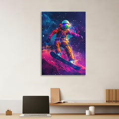 Canvas painting Spaceboarder Astronaut Snowboarding Through the Cosmos Vibrant Galaxy Canvas Art for Wall Decoration