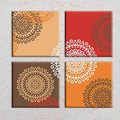 Beautiful Multicolor Abstract Mandala Canvas Wall Hanging Painting for Living Room | Bedroom | Office Set of 4 (30cm x 30cm)