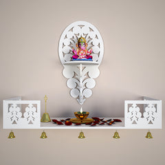 Beautiful Wall Hanging Wooden Temple/ Pooja Mandir Design with Shelf, White Color (DS006)