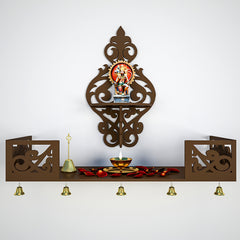 Beautiful Wall Hanging Wooden Temple/ Pooja Mandir Design with Shelf, Brown Color (DS001)