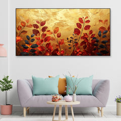Multicolor Autumn Leaves On Golden Backgorund Canvas Wall Painting
