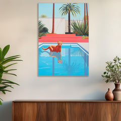 Chill Cat Vibes in summer Adorable Cat Poolside Vibrant Modern Canvas Wall Painting for Wall Decoration Elegant Art Stretched Wall Paintings