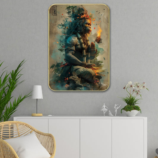 DEKORSTATION Premium Lord Hanuman Modern Art abstract Wall Painting with Sparkle Lamination | 11 x 14 Inch | Spiritual Wall Decor for Home, Office & Hotel