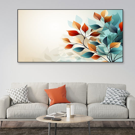 Multicolor Autumn Leaves With Neon Tone Canvas Wall Painting
