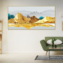 DEKORSTATION Luxury Golden Mountain Landscape Canvas Wall Painting | Modern Abstract Nature Wall Art Deco For Living Room | Bedroom | Office | Drawing room