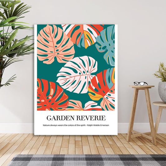 Tropical Monstera Leaf Canvas Wall Painting Colorful Botanical Canvas Print with Inspirational Quote for Wall Decoration Elegant Art Stretched Wall Paintings