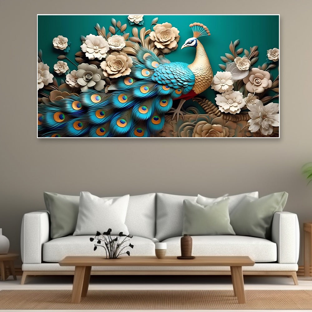 DEKORSTATION Vastu Peacock Canvas Wall Painting for Positive Energy & Prosperity | Royal Floral Wall Art for Living Room | Bedroom | Office | Drawing room