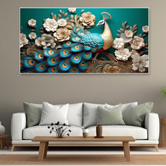DEKORSTATION Vastu Peacock Canvas Wall Painting for Positive Energy & Prosperity | Royal Floral Wall Art for Living Room | Bedroom | Office | Drawing room