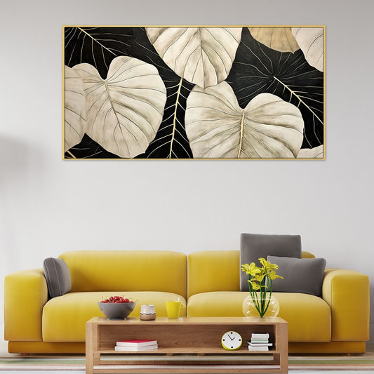 Abstract Illustration Plant Art Huge Leaves Black And Beige Canvas Wall Painting