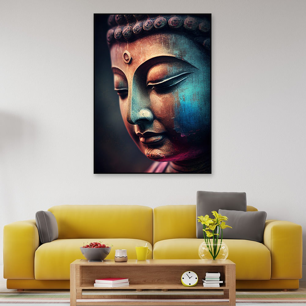Spiritual and calm Buddha statue Face canvas painting  Office