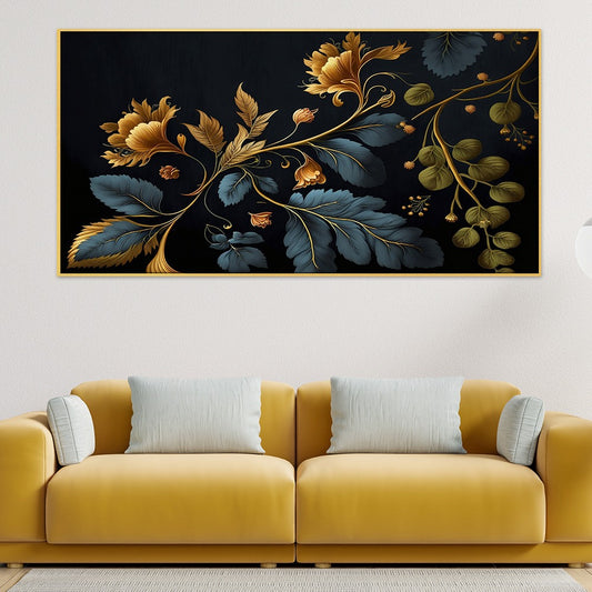 Seamless Pattern With Golden Floral Design Canvas Wall Painting