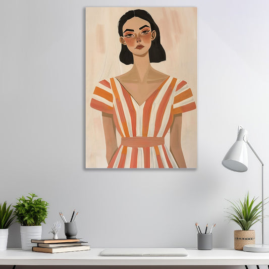 Modern Feminine Portrait Wall Art Minimalist Woman Illustration Canvas Painting