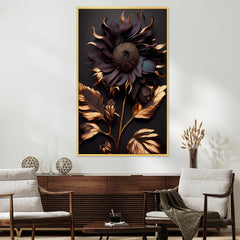 DEKORSTATION Luxury Dark Floral Canvas Wall Painting | Golden Sunflower Abstract Wall Art For Living Room | Bedroom | Office | Drawing room