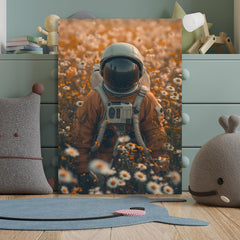 Canvas painting Cosmic Wanderer Astronaut in a Field of Folwer Daisies Dreamscape for Wall Decoration Elegant Astronaut with flower Stretched Wall Paintings