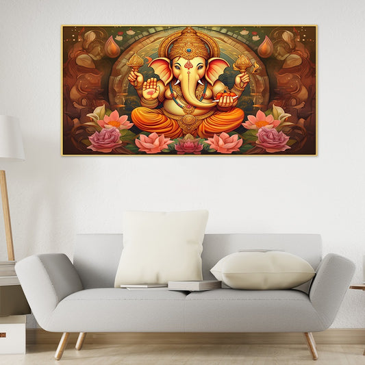 Divine Lord ganesh with lotus Canvas Wall Painting |Size:12x24 Inch