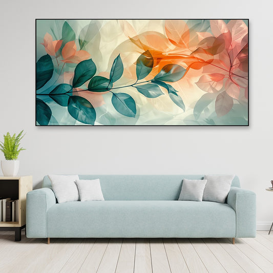 Beautiful Abstract Green Orange Multi Color Leaf nature Canvas Painting  Paintings