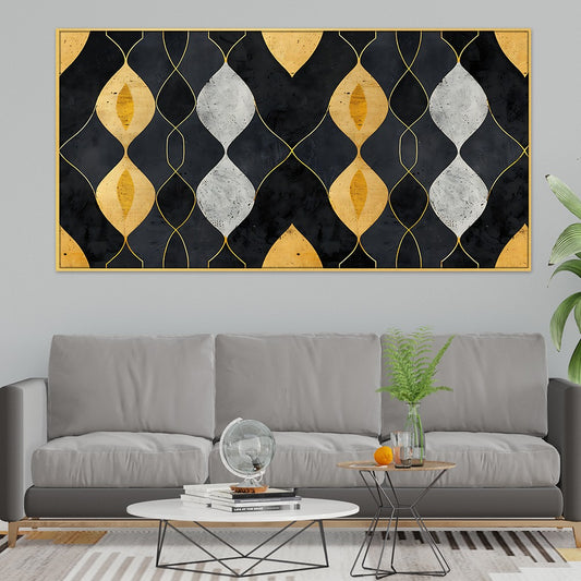 Canvas painting black gold geometric gold leaf design canvas painting