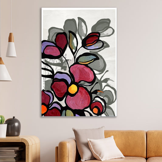 Vivid Abstract Floral Canvas Art Modern Botanical Wall Decor in Bold Colors for Wall Decoration Elegant Modern Art Stretched Wall Paintings