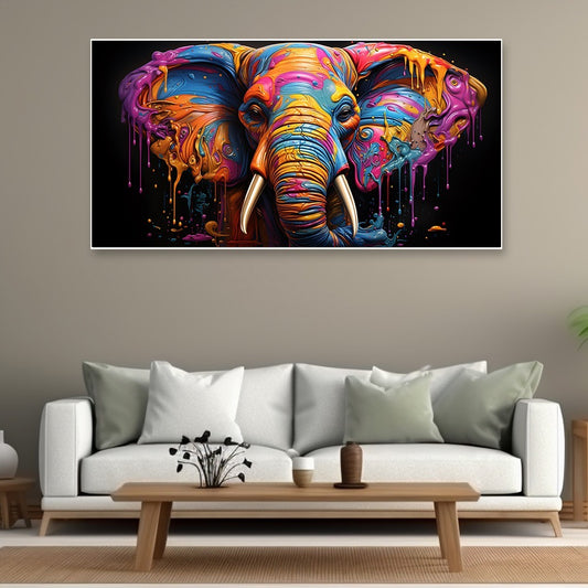 Graceful Strength Elephant Head in Vibrant Acrylic Canvas Wall Painting