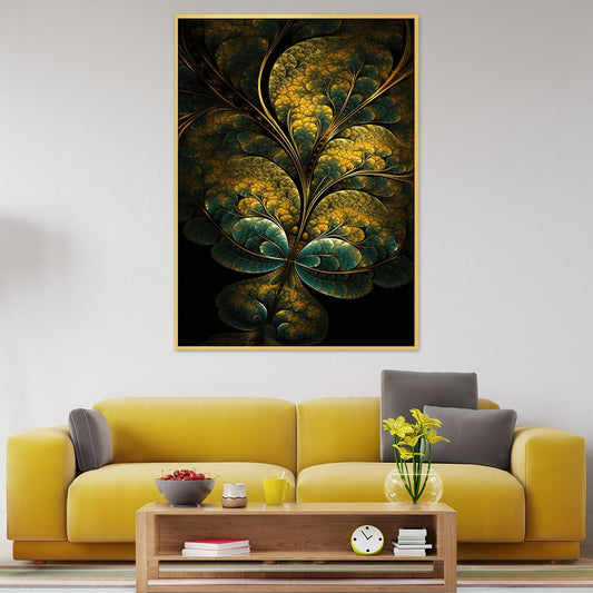 Golden Leaf Elegance Black & Green Canvas wall Painting