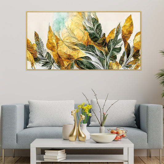 Abstract Flowers with Golden and Black Canvas Wall Painting