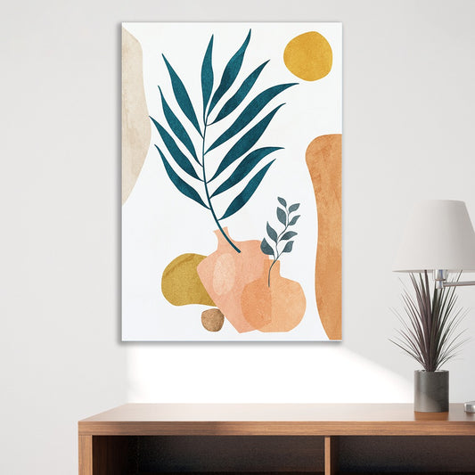 Dekorstaion Leaf & Vase Boho Canvas Painting Botanical Abstract Minimalist Wall Art for Wall Decoration Elegant Modern Art Stretched Wall Paintings