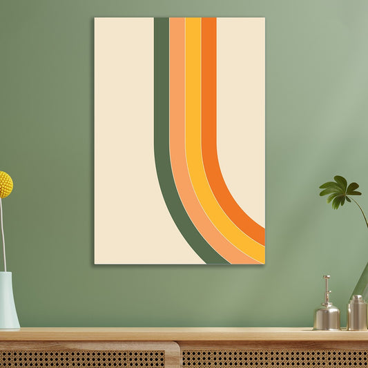 Retro Rainbow Curve Mid Century Modern Abstract Canvas Wall Painting for Wall Decoration Elegant Modern Art Stretched Wall Paintings