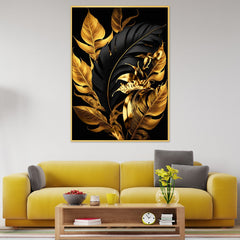 Black And Gold Tropical Leaves Canvas Wall Painting