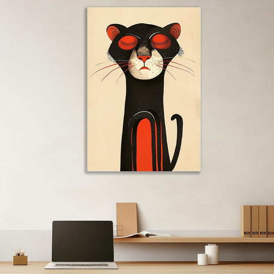 Meditating Black Cat Canvas Wall Painting Kids Decor Modern Minimalist Animal Canvas Painting Cat Lovers for Wall Decoration Elegant Kids Art Stretched Wall Paintings