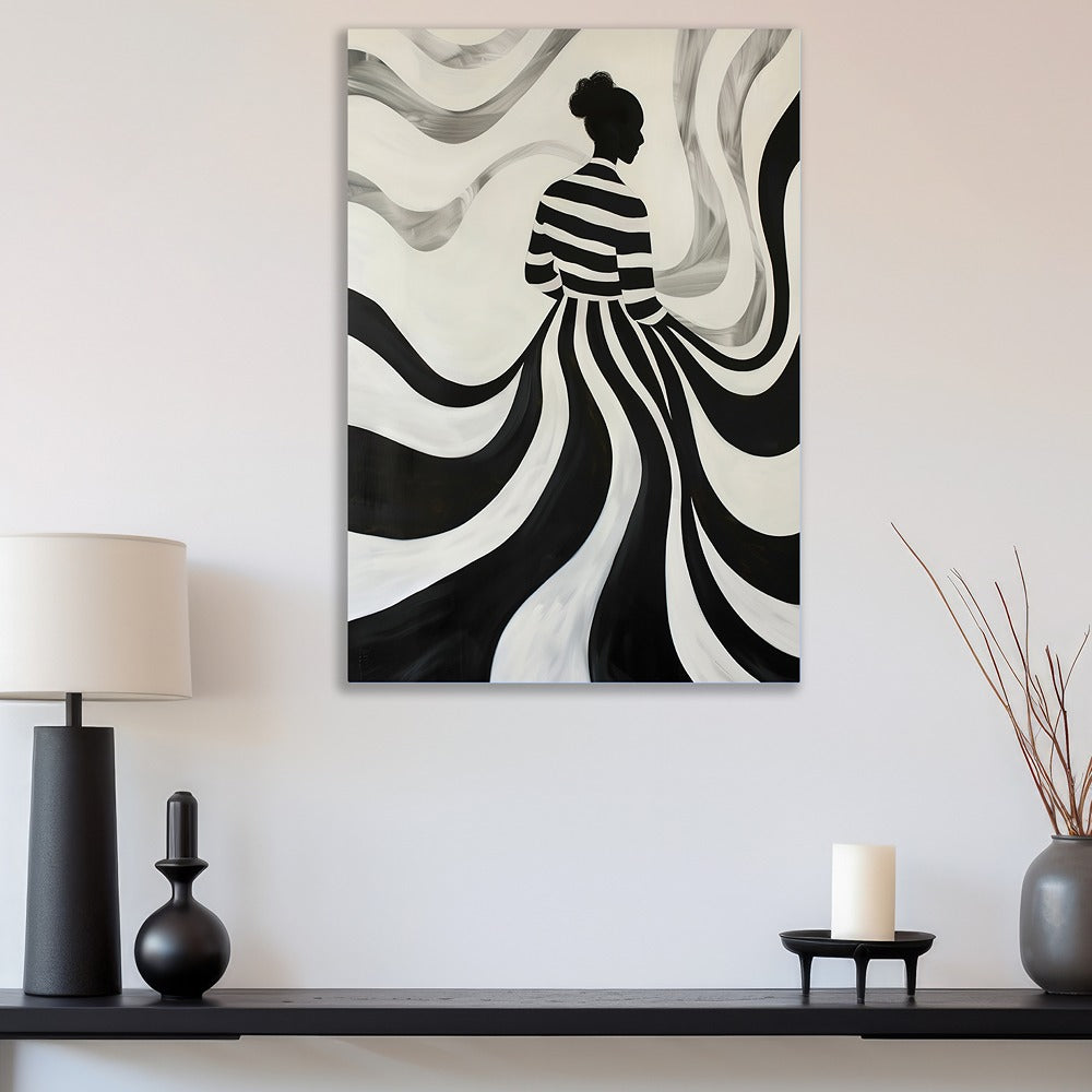 Monochrome Muse Elegant Silhouette Canvas in Flowing Black and White Canvas Painting for Wall Decoration Elegant Little Girl Moder Art Stretched Wall Paintings