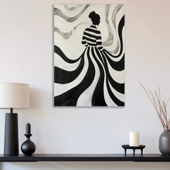 Monochrome Muse Elegant Silhouette Canvas in Flowing Black and White Canvas Painting for Wall Decoration Elegant Little Girl Moder Art Stretched Wall Paintings