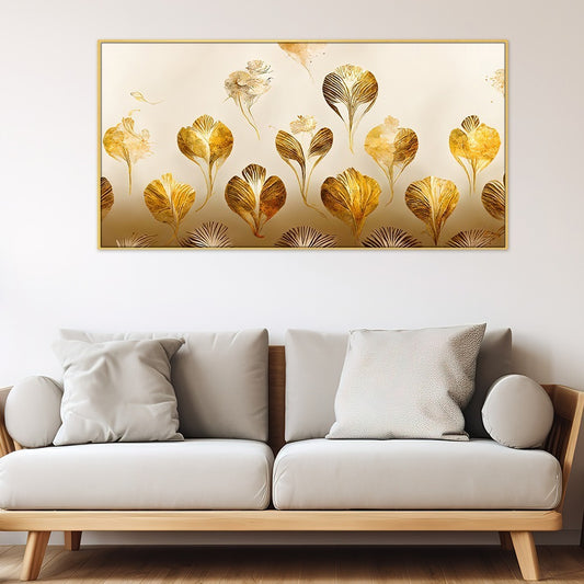Golden Beautiful Leaves Modern art elegant Wall Painting