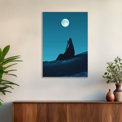 Canvas Painting Lady sitting on desert Silent Night Veiled Figure Lady Under the Full Moon Desert for Wall Decoration Elegant Stretched Wall Paintings