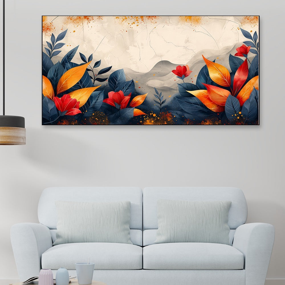 Colorful Leaves and Mountain Canvas Wall Painting