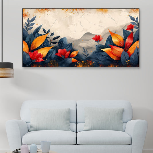 Colorful Leaves and Mountain Canvas Wall Painting