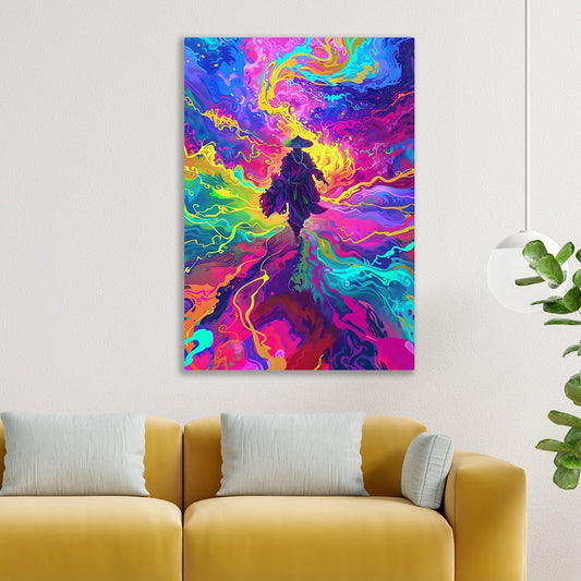 Dekorstatiom Canvas Painting Multi colour Cosmic Wanderer Psychedelic Samurai fighter with Sword Canvas Painting for Wall Decoration Elegant Little Girl Moder Art Stretched Wall Paintings