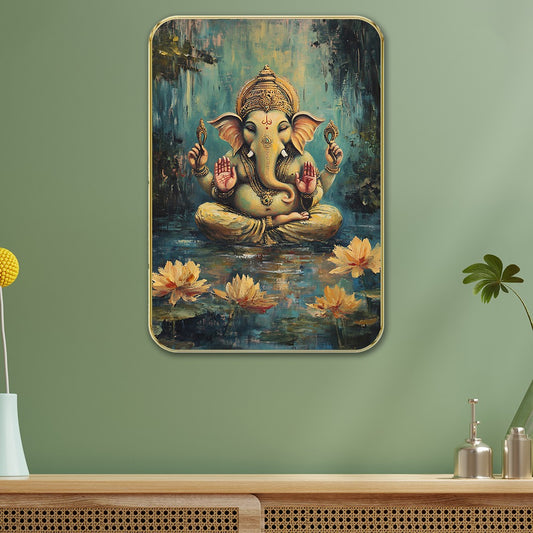 DEKORSTATION Premium Modern Art Wall Decor with Sparkle Lamination Painting | Golden Slim Frame | Finished Surface | 11 x 14 Inch | Home, Office & Hotel Decor