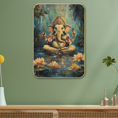 DEKORSTATION Premium Modern Art Wall Decor with Sparkle Lamination Painting | Golden Slim Frame | Finished Surface | 11 x 14 Inch | Home, Office & Hotel Decor