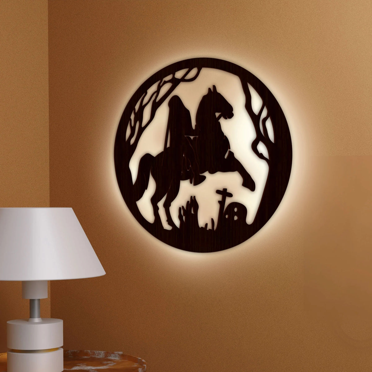 Ghost Rider Wooden Laser Cut Wall Decorative LED Backlit for Home and Office Décor