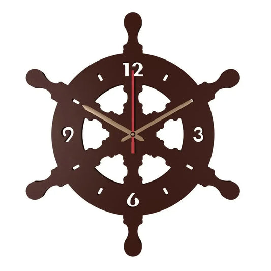 Brown Ship Wheel Shaped Wooden Wall Clock