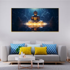 DEKORSTATION Vastu Golden Buddha Canvas Wall Painting | Spiritual Meditation buddha setting on lotus Wall Art for Peace & Positive Energy Canvas Painting For Living Room | Bedroom | Office | Drawing room