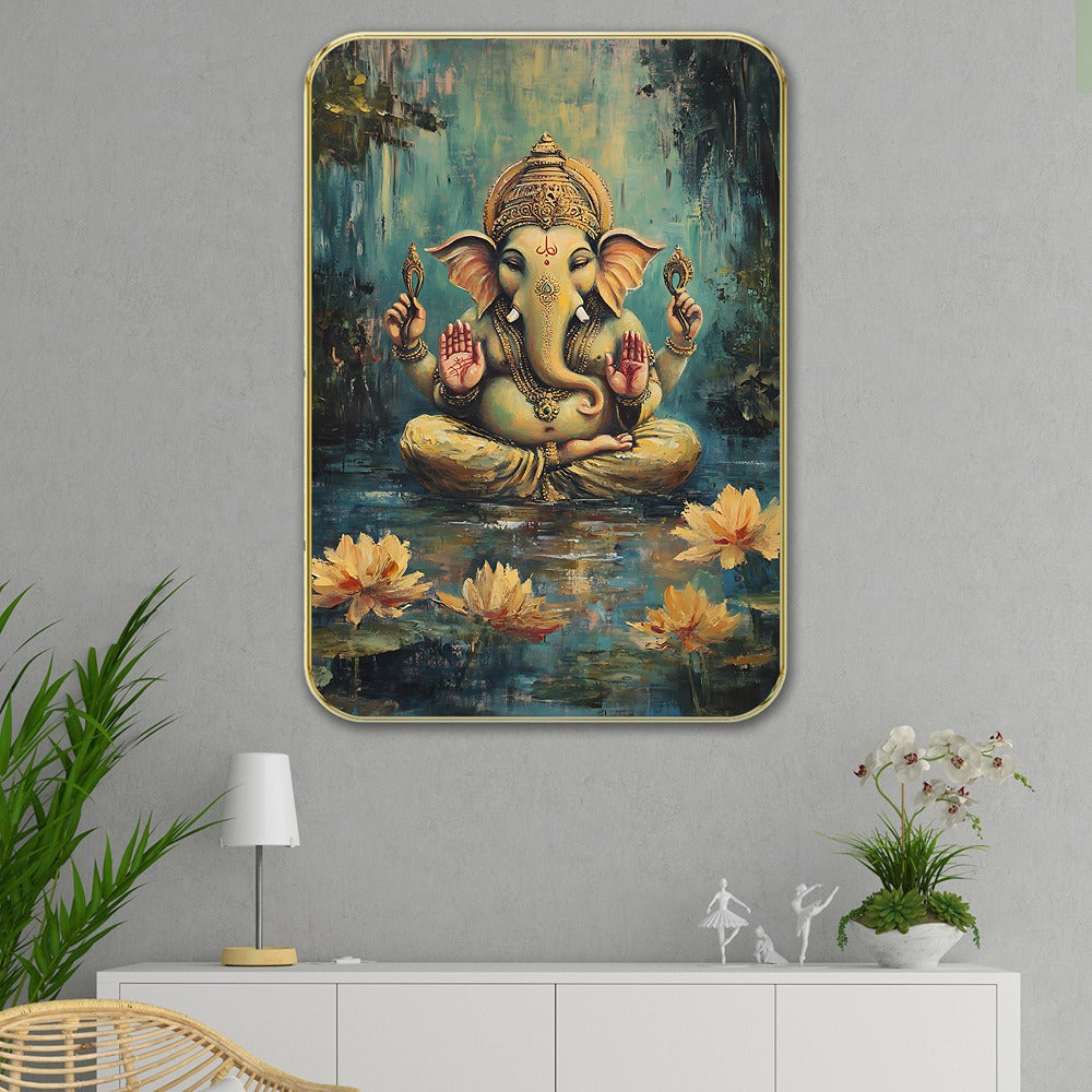 DEKORSTATION Premium Modern Art Wall Decor with Sparkle Lamination Painting | Golden Slim Frame | Finished Surface | 11 x 14 Inch | Home, Office & Hotel Decor