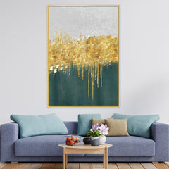 DEKORSTATION Abstract Gold Skyline Canvas Painting with Drip Effect | Modern Wall Art for Living Room Bedroom Office | Luxury Home Decor India