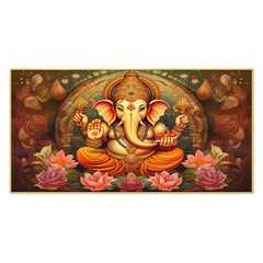 Divine Lord ganesh with lotus Canvas Wall Painting |Size:12x24 Inch