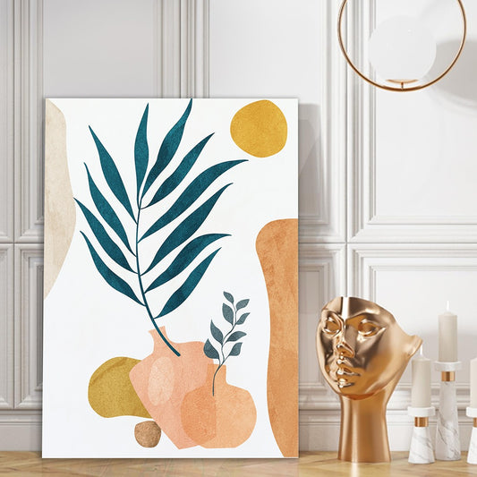 Dekorstaion Leaf & Vase Boho Canvas Painting Botanical Abstract Minimalist Wall Art for Wall Decoration Elegant Modern Art Stretched Wall Paintings