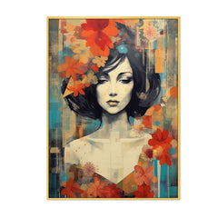 Abstract Art Of Young Woman With Flowers Canvas Wall Painting