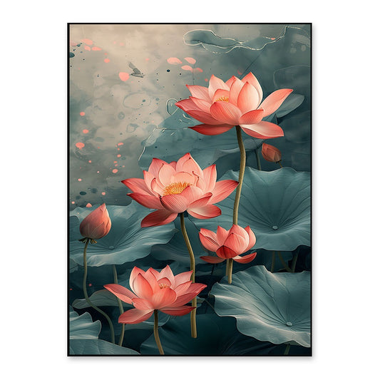 Elegant Lotus Blossom Canvas Wall Painting Tranquil Botanical Wall Art